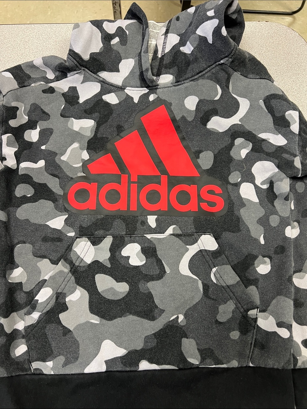 adidas Gray & Black Camo Hoodie with Red Logo